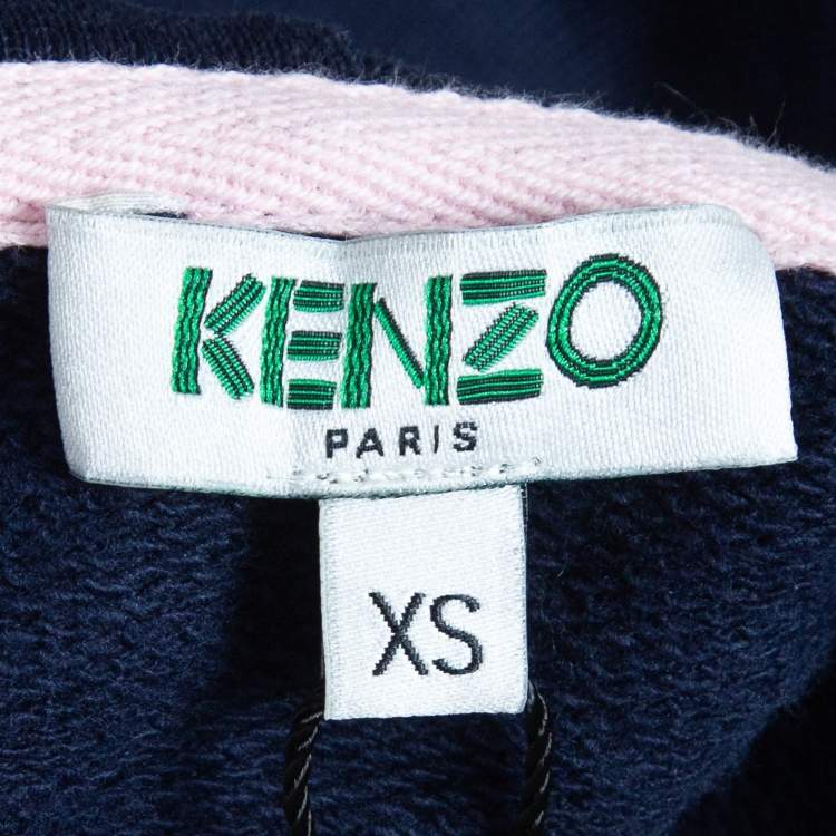 Pre Owned Kenzo Navy Blue Cotton Floral Tiger Motif Oversized Hoodie XS
