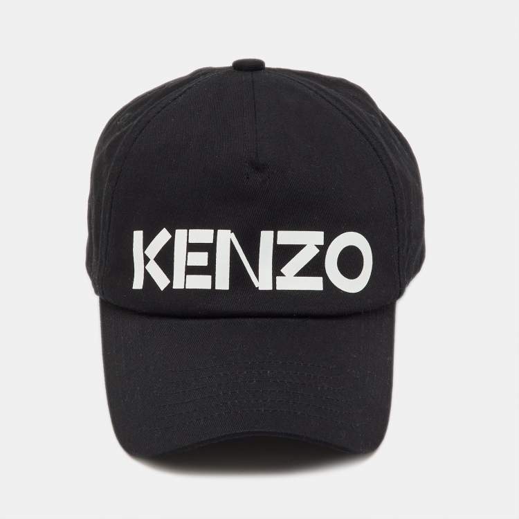 Pre Owned Kenzo Black Logo Print Cotton Baseball Cap One Size