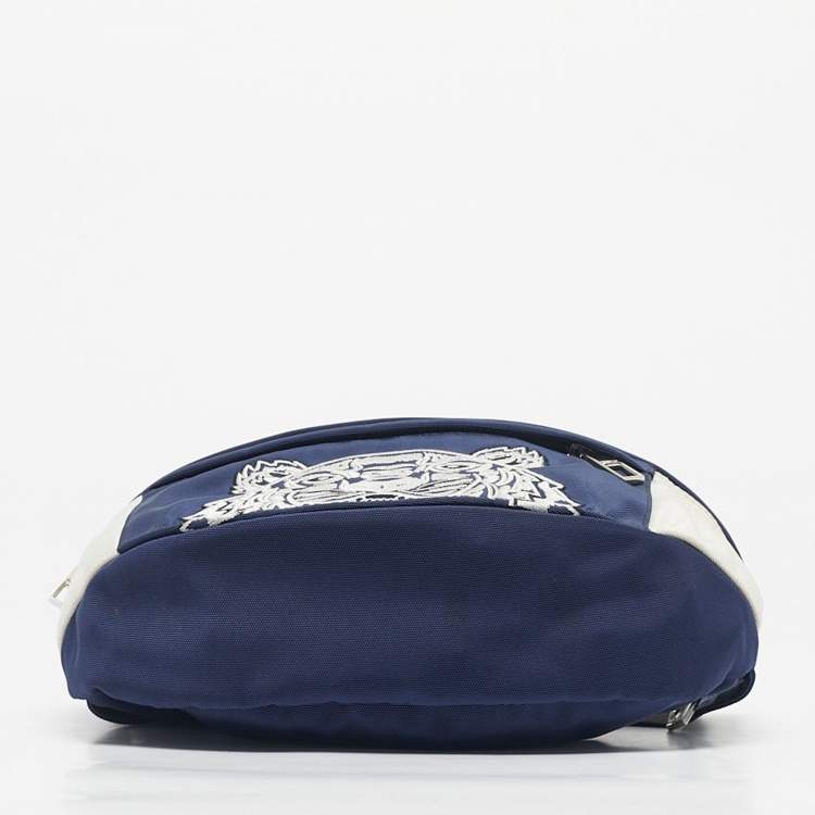 Pre Owned Kenzo Navy Blue/White Nylon Embroidered Tiger Belt Bag