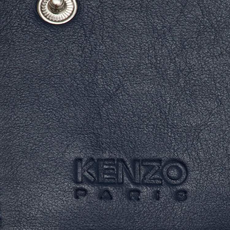 Pre Owned Kenzo Navy Blue Leather Boke Flower Logo Print Mini Bifold Wallet