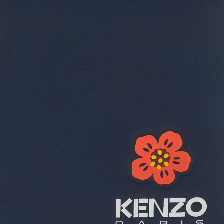 Pre Owned Kenzo Navy Blue Leather Boke Flower Logo Print Mini Bifold Wallet