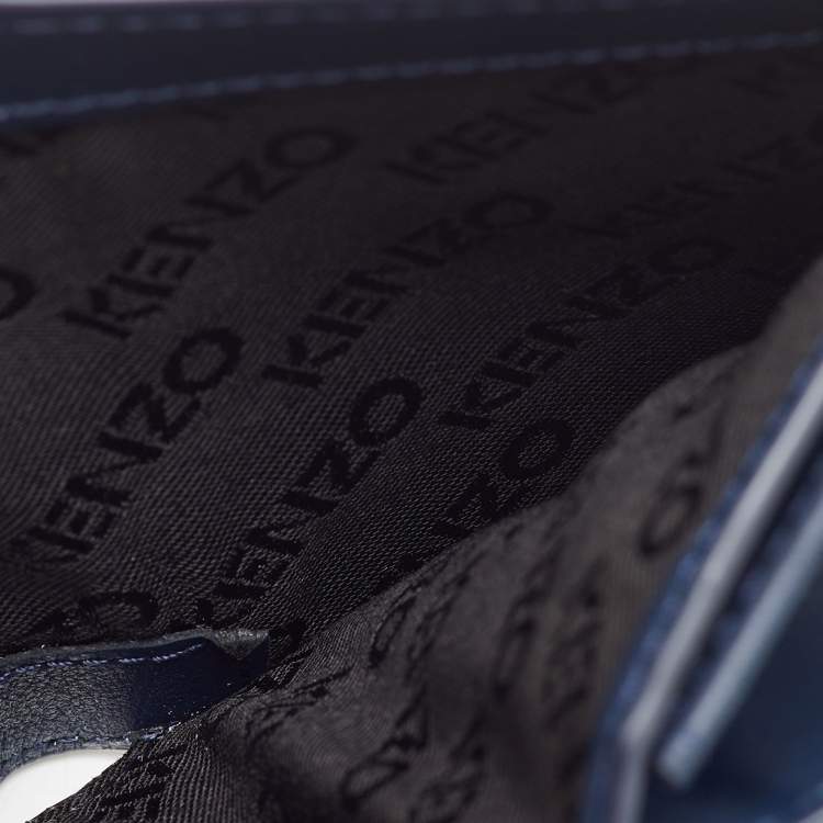 Pre Owned Kenzo Navy Blue Leather Boke Flower Logo Print Mini Bifold Wallet