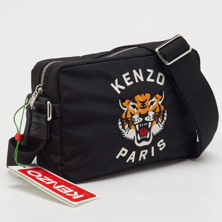 Pre Owned Kenzo Black Fabric Tiger Varsity Embroidered Crossbody Bag