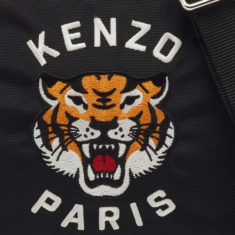 Pre Owned Kenzo Black Fabric Tiger Varsity Embroidered Crossbody Bag