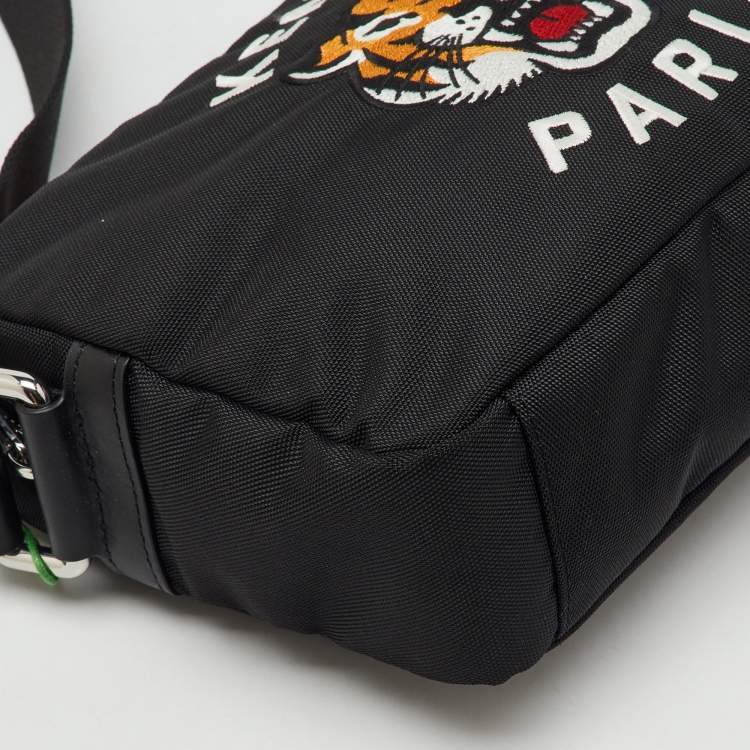 Pre Owned Kenzo Black Fabric Tiger Varsity Embroidered Crossbody Bag