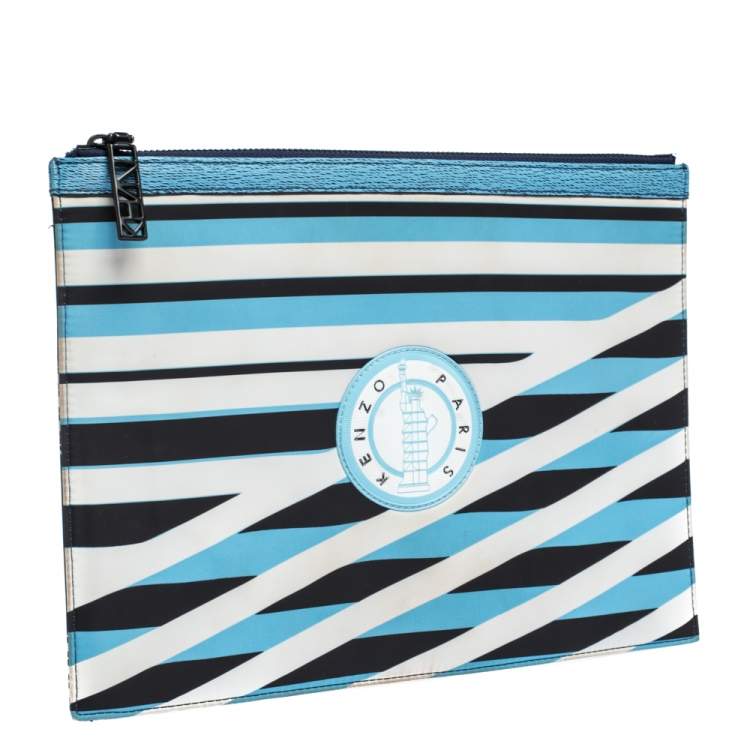 Pre Owned Kenzo Multicolor Striped Fabric and Leather A4 Zip Pouch