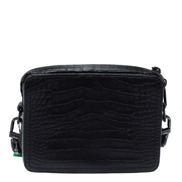 Pre Owned Kenzo Black Croc Embossed Leather Hiker Crossbody Bag