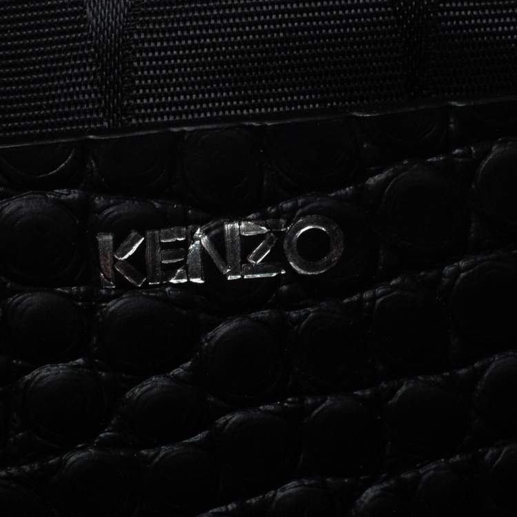 Pre Owned Kenzo Black Croc Embossed Leather Hiker Crossbody Bag