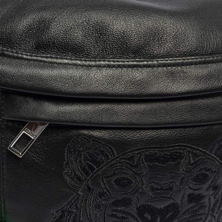 Pre Owned Kenzo Black Leather Tiger Embroidered Belt Bag