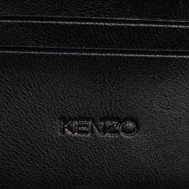 Pre Owned Kenzo Black Leather Sqaure Logo Bifold Wallet 