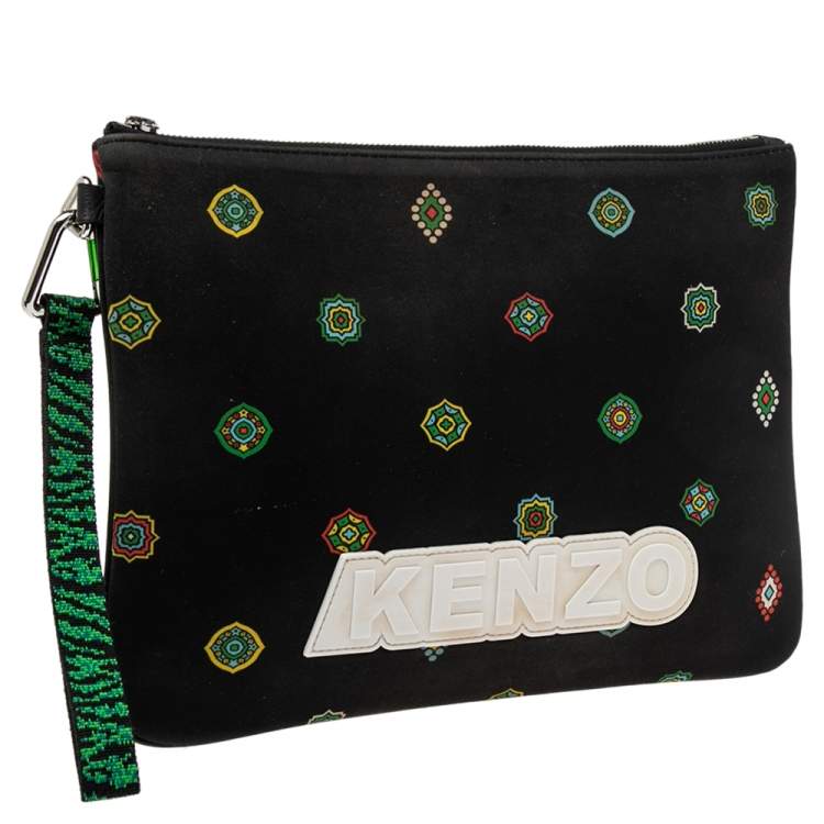 Pre Owned Kenzo x H&M Multicolor Animal Print And Geometric Pattern Nylon Pouch