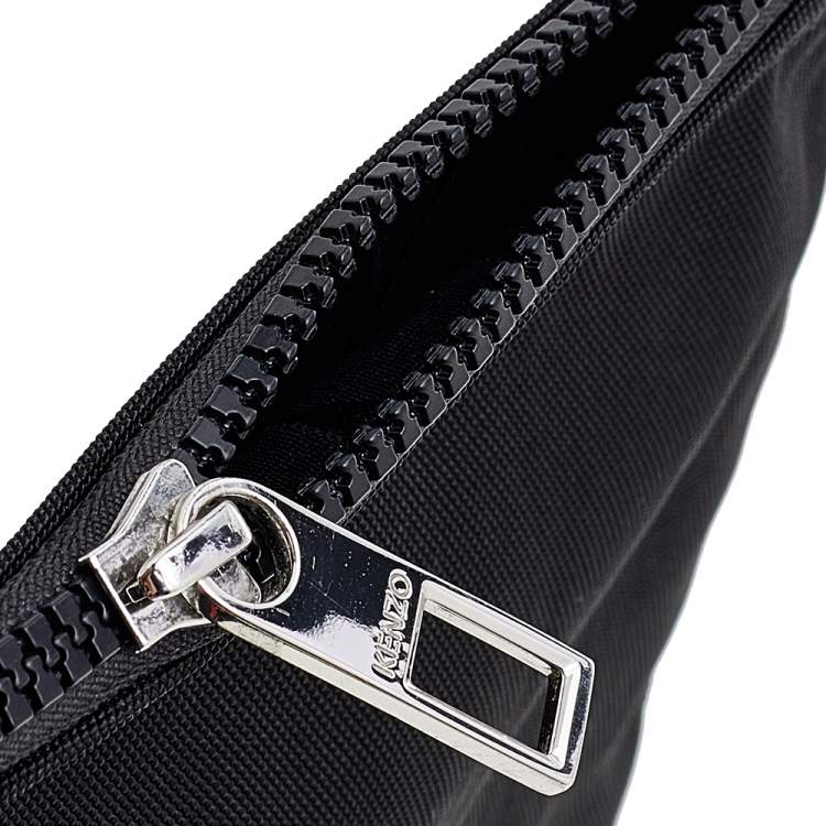 Pre Owned Kenzo Black Nylon Logo Embroidered Pouch