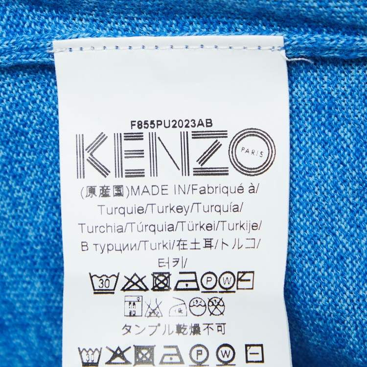Pre Owned Kenzo Blue Logo Applique Knit Sweater L