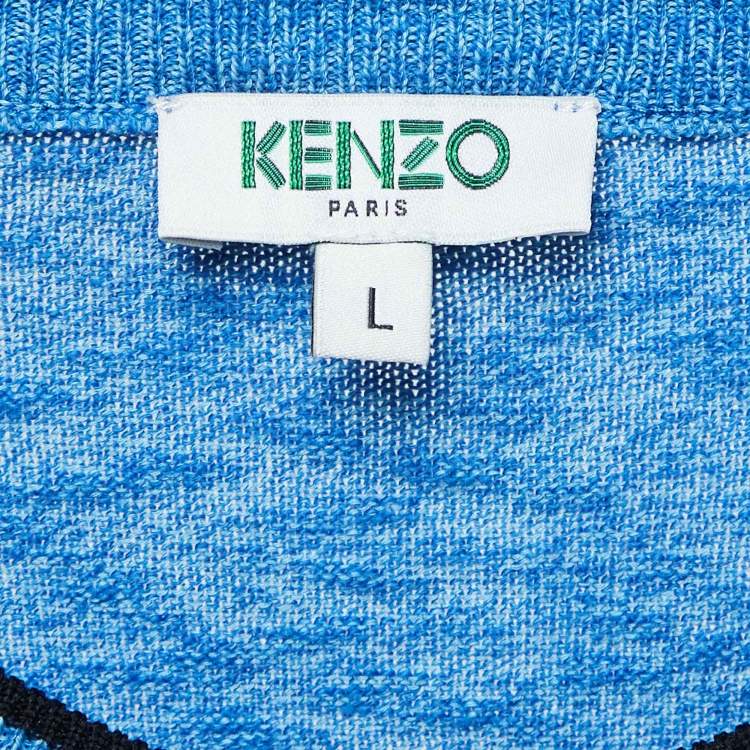 Pre Owned Kenzo Blue Logo Applique Knit Sweater L