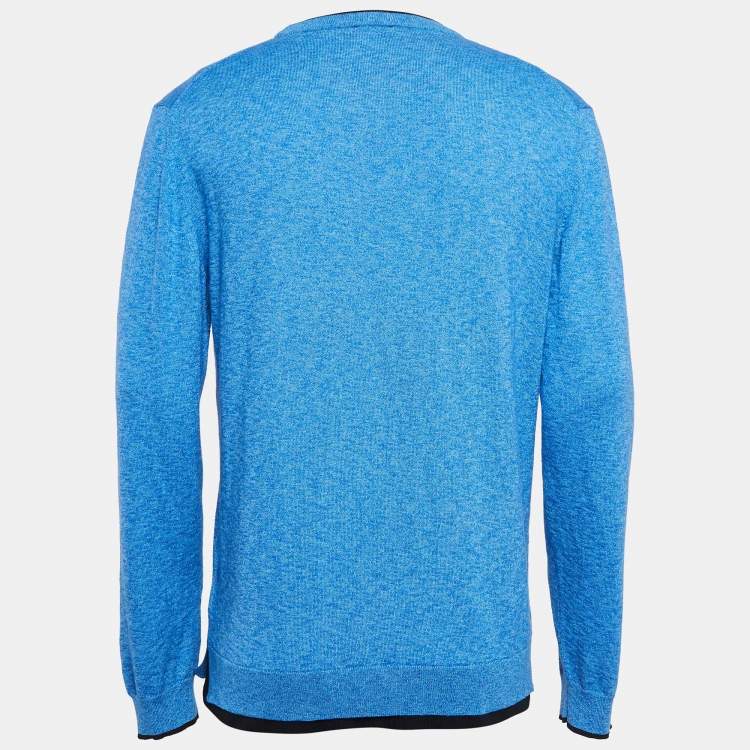 Pre Owned Kenzo Blue Logo Applique Knit Sweater L