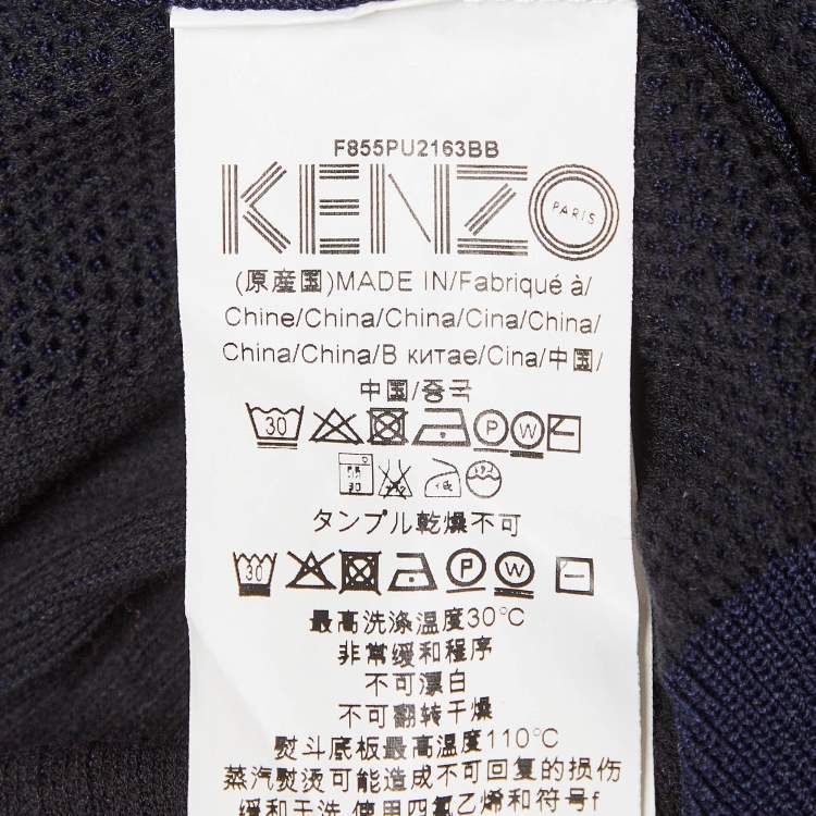 Pre Owned Kenzo Navy Blue Logo Intarsia Rib Knit Sweater M