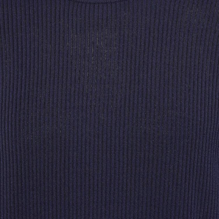 Pre Owned Kenzo Navy Blue Logo Intarsia Rib Knit Sweater M