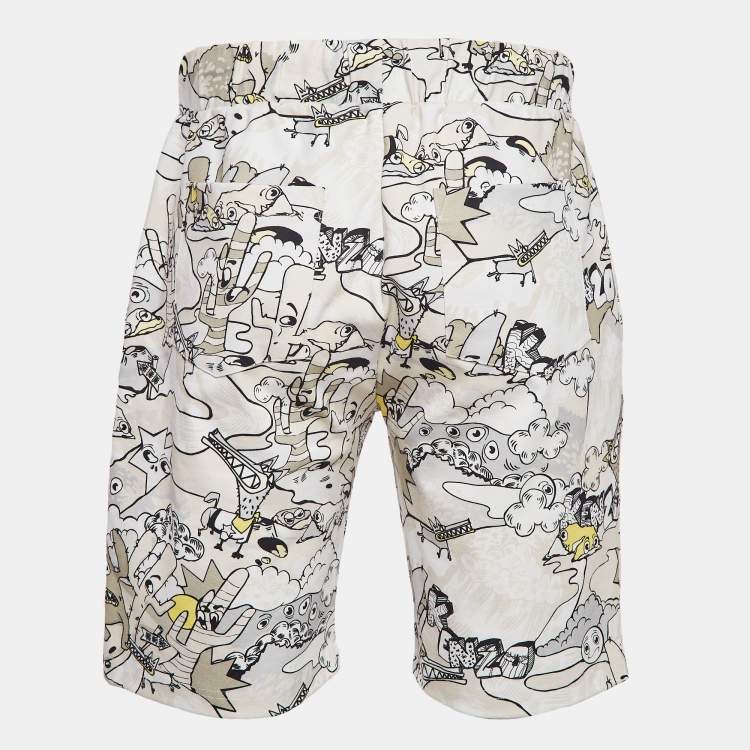 Pre Owned Kenzo Cream Printed Cotton Knit Shorts L
