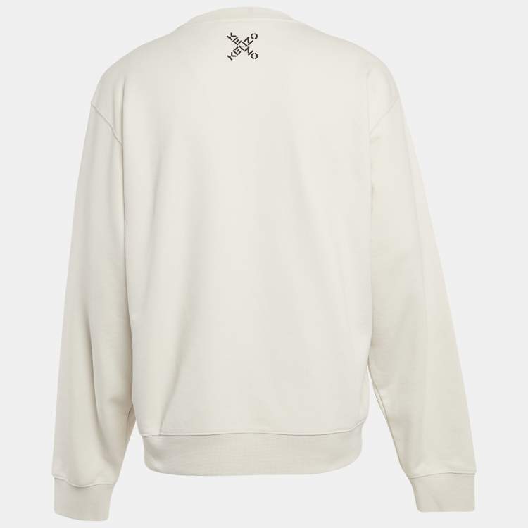 Pre Owned Kenzo Cream Logo Print Cotton Sweatshirt XXL