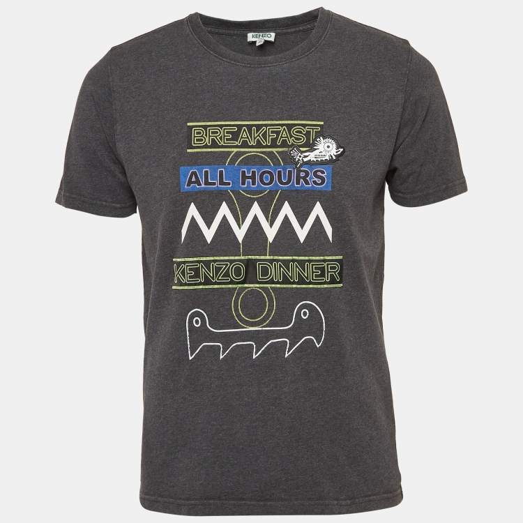 مملوكة مسبقًا Kenzo Dark Grey Printed Cotton Crew Neck T-Shirt M