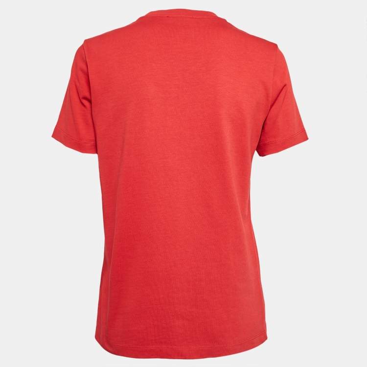 Pre Owned Kenzo Red Logo Embroidered Crew Neck T-Shirt M