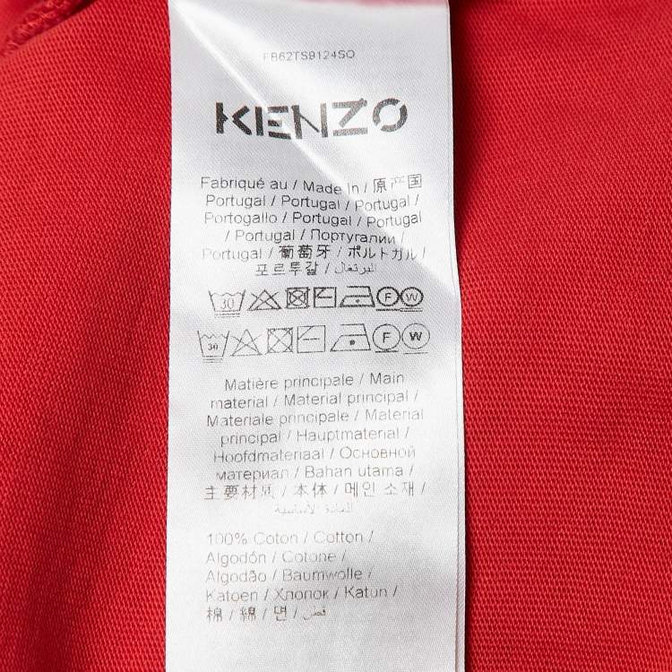 Pre Owned Kenzo Red Logo Embroidered Crew Neck T-Shirt M
