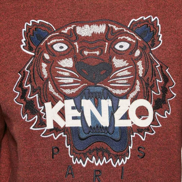 Pre Owned Kenzo Red Logo Embroidered Knit Sweatshirt L