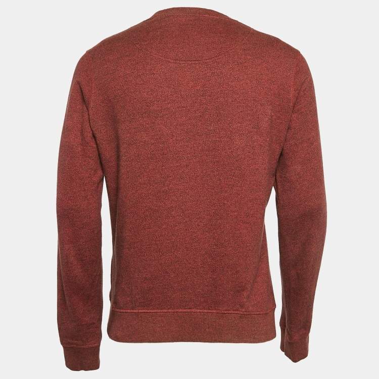 Pre Owned Kenzo Red Logo Embroidered Knit Sweatshirt L