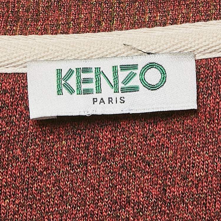 Pre Owned Kenzo Red Logo Embroidered Knit Sweatshirt L