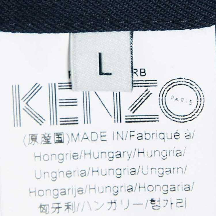Pre Owned Kenzo Navy Blue Leopard Print Cotton Patch Pocket Detail Jacket L