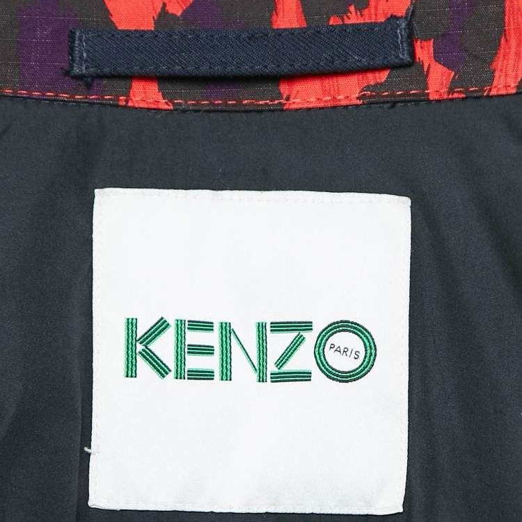 Pre Owned Kenzo Navy Blue Leopard Print Cotton Patch Pocket Detail Jacket L