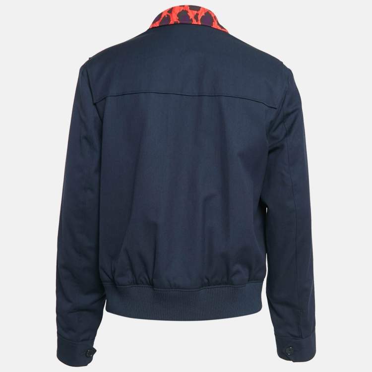 Pre Owned Kenzo Navy Blue Leopard Print Cotton Patch Pocket Detail Jacket L