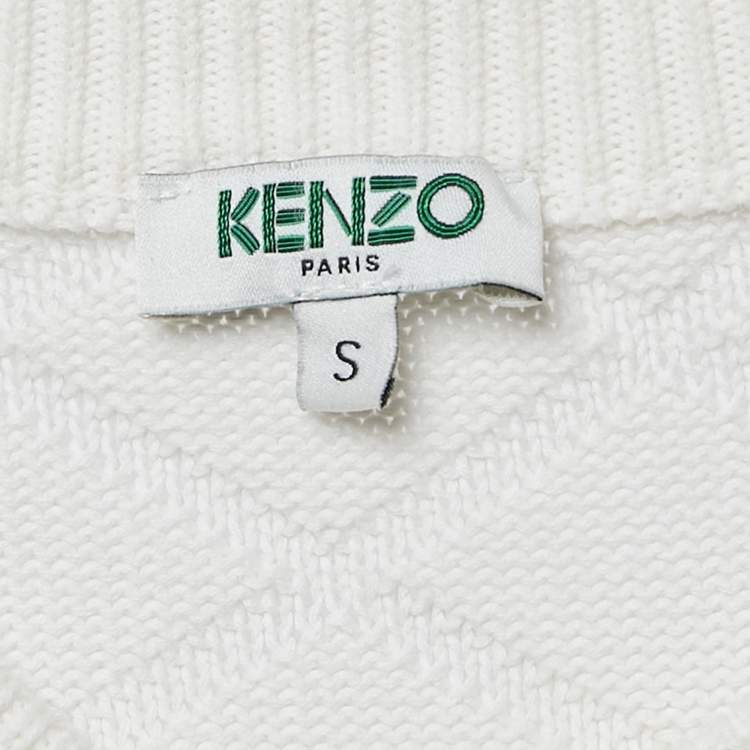 Pre Owned Kenzo White Statue Of Liberty Print Textured Knit Sweater S