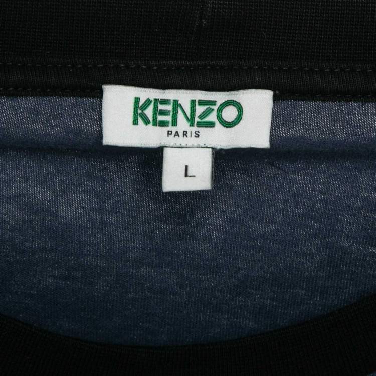 Pre Owned Kenzo Navy Blue Tiger Print Cotton Crew Neck T-Shirt L
