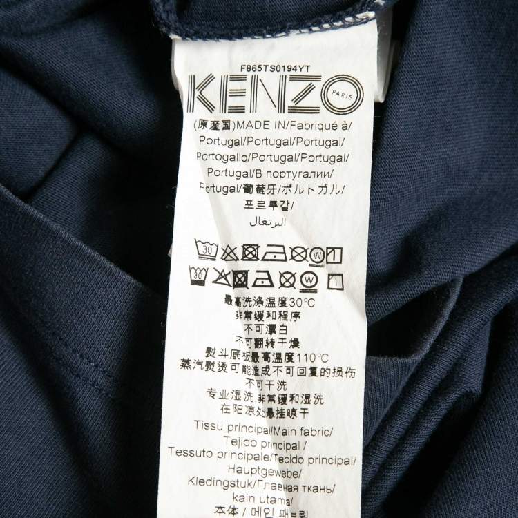 Pre Owned Kenzo Navy Blue Tiger Print Cotton Crew Neck T-Shirt L
