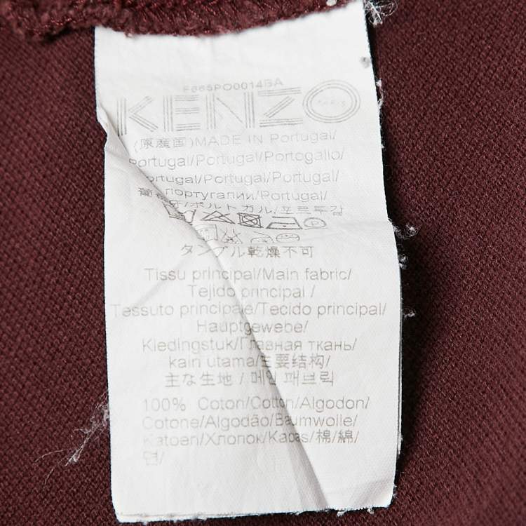 Pre Owned Kenzo Burgundy Cotton Tiger Patchwork Polo T-Shirt XL