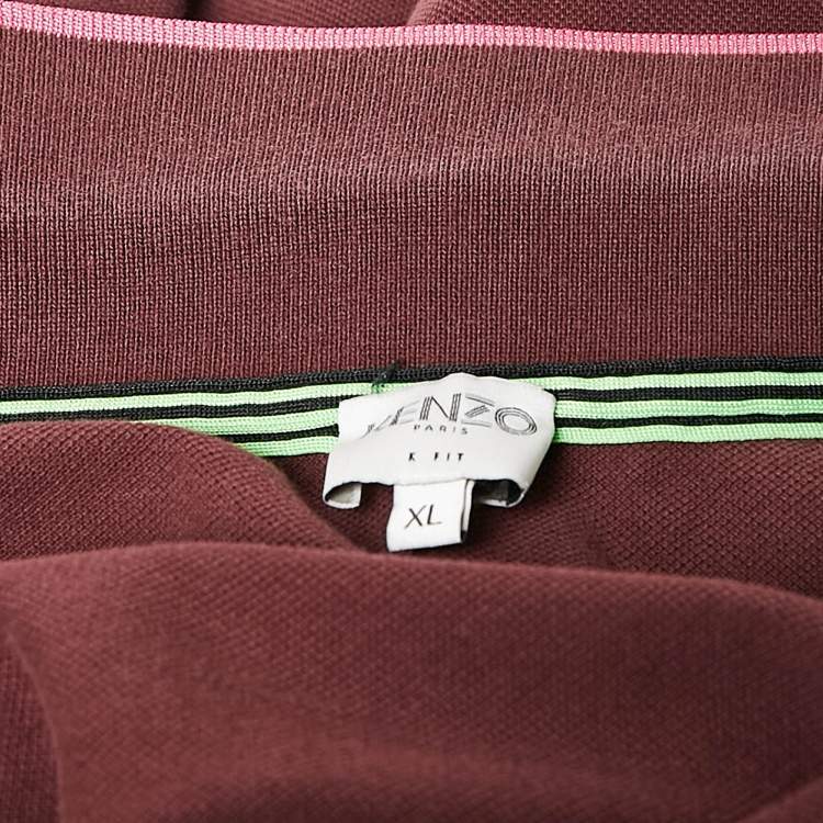Pre Owned Kenzo Burgundy Cotton Tiger Patchwork Polo T-Shirt XL