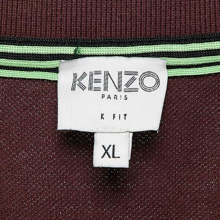 Pre Owned Kenzo Burgundy Cotton Tiger Patchwork Polo T-Shirt XL