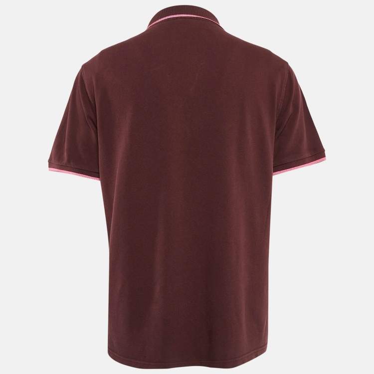 Pre Owned Kenzo Burgundy Cotton Tiger Patchwork Polo T-Shirt XL
