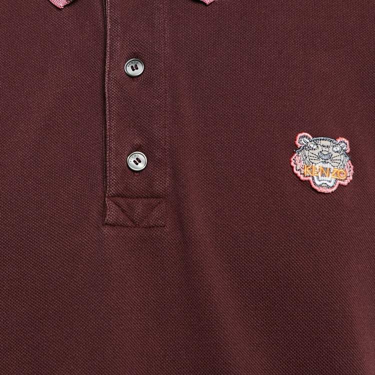 Pre Owned Kenzo Burgundy Cotton Tiger Patchwork Polo T-Shirt XL