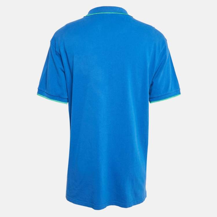 Pre Owned Kenzo Blue Tiger Applique Cotton Pique Polo T-Shirt XL