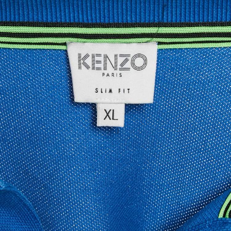 Pre Owned Kenzo Blue Tiger Applique Cotton Pique Polo T-Shirt XL