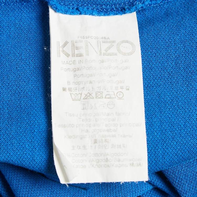 Pre Owned Kenzo Blue Tiger Applique Cotton Pique Polo T-Shirt XL