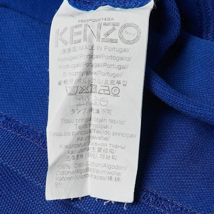 Pre Owned Kenzo Blue Tiger Applique Cotton Pique Polo T-Shirt XL