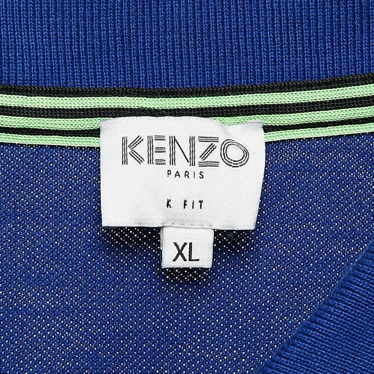 Pre Owned Kenzo Blue Tiger Applique Cotton Pique Polo T-Shirt XL