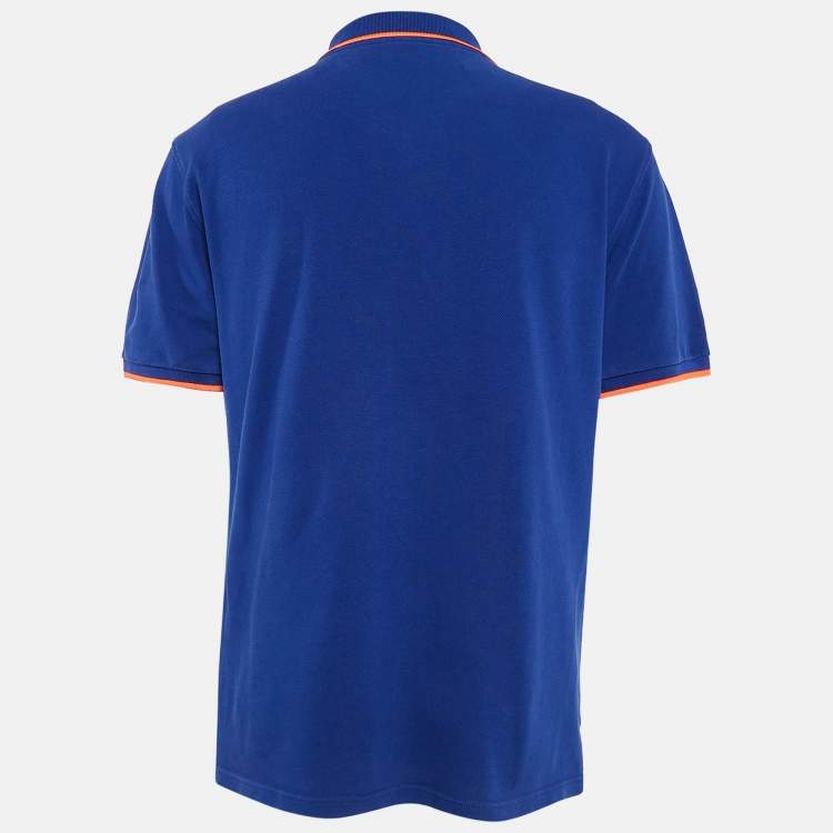 Pre Owned Kenzo Blue Tiger Applique Cotton Pique Polo T-Shirt XL