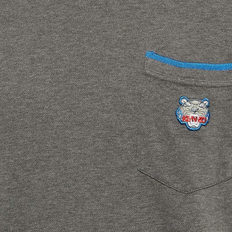Pre Owned Kenzo Grey Tiger Applique Pocket Pique Cotton T-Shirt XL