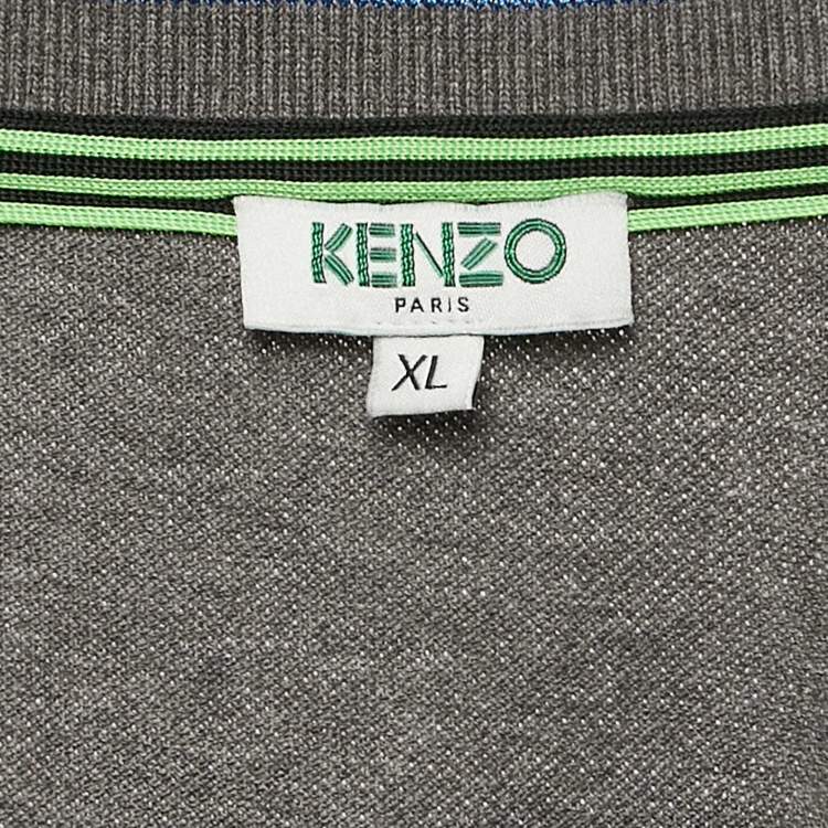 Pre Owned Kenzo Grey Tiger Applique Pocket Pique Cotton T-Shirt XL