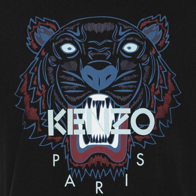 Pre Owned Kenzo Black Fabric Tiger Print T-Shirt XS