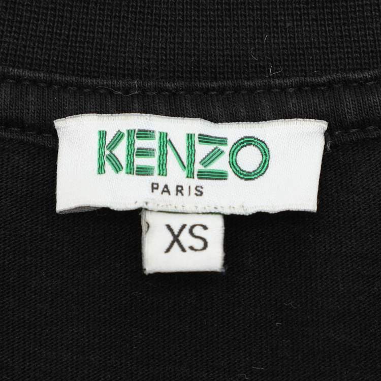 Pre Owned Kenzo Black Fabric Tiger Print T-Shirt XS